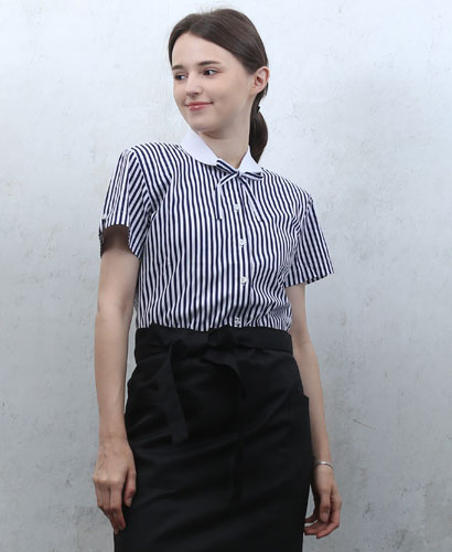 B-128 곤색줄지백색카라 반팔