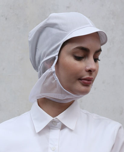 C-140 백색 챙부드러운 턱 완망사 위생모자