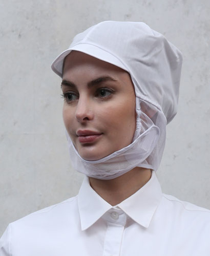 C-140 백색 챙부드러운 턱 완망사 위생모자