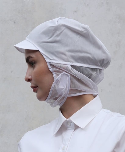 C-140 백색 챙부드러운 턱 완망사 위생모자