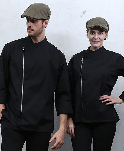 KO-85-1 검정 지퍼 슬립 기능성 쿡복 ㅡ(긴팔칠부겸용)★빅사이즈