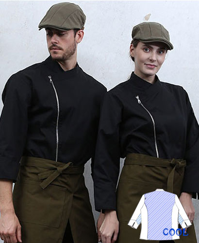 KO-85-1 검정 지퍼 슬립 기능성 쿡복 ㅡ(긴팔칠부겸용)★빅사이즈