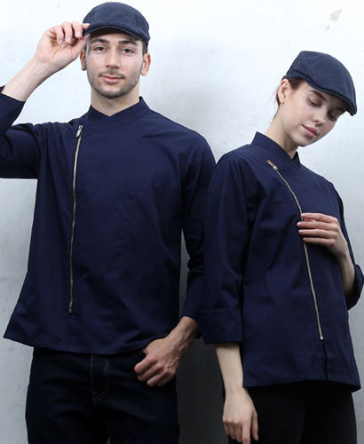 KO-86-1 네이비 지퍼 슬립 기능성 쿡복-(긴팔칠부 겸용)  ★빅사이즈