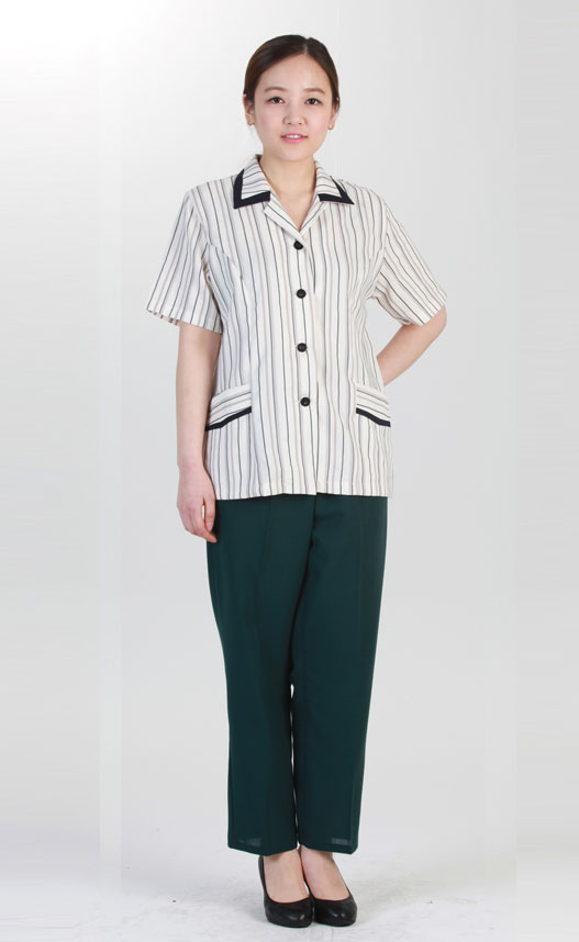 CL-39 베이지 줄 유니폼 반팔