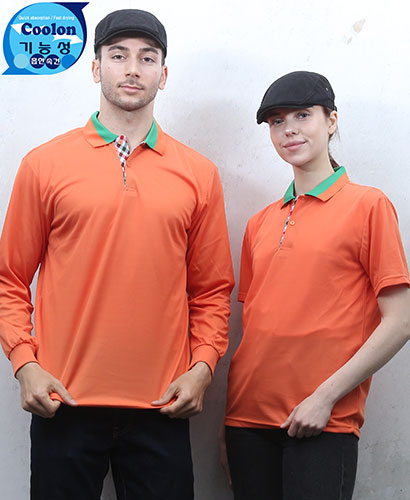 T-2 49 오렌지 오렌지 기능성 애리배색 체크ㅡㅡ(주머니 없음 )