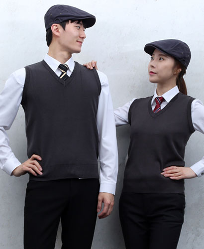G-45 차골 무지 니트  조끼 (남녀공용)