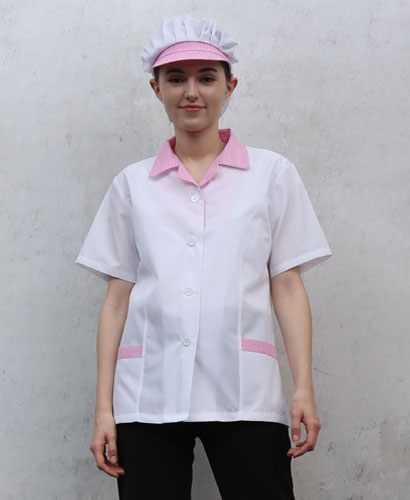 HA-116 반팔 핑크체크 쿨스판 위생복