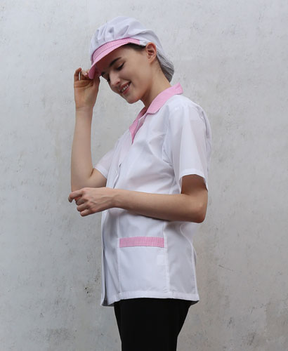 HA-116 반팔 핑크체크 쿨스판 위생복