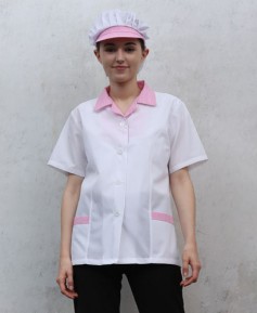HA-116 반팔 핑크체크 쿨스판 위생복