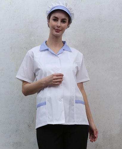 HA-118 반팔 소라체크 쿨스판 위생복