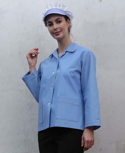 HA-26 30수 하늘색 체크 파이핑 위생복