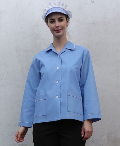 HA-26 30수 하늘색 체크 파이핑 위생복