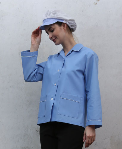 HA-26 30수 하늘색 체크 파이핑 위생복