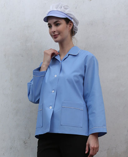 HA-26 30수 하늘색 체크 파이핑 위생복