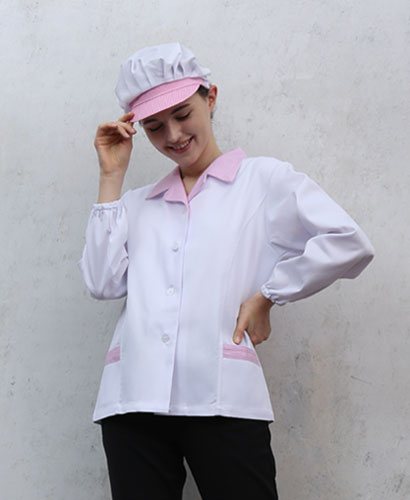 HA-35 20수 핑크체크 카라형 위생복