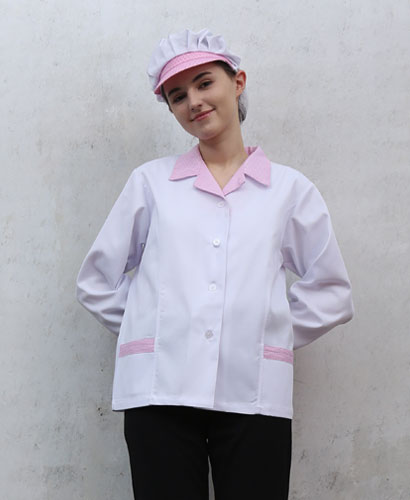 HA-35 20수 핑크체크 카라형 위생복