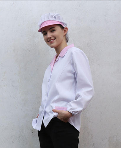 HA-35 20수 핑크체크 카라형 위생복