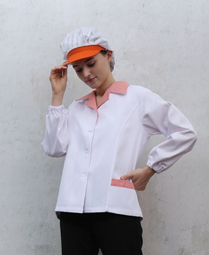 HA-641 30수 주황 체크카라 위생복 ㅡ(얇은원단)