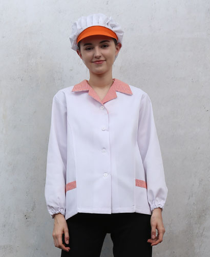 HA-641 30수 주황 체크카라 위생복 ㅡ(얇은원단)