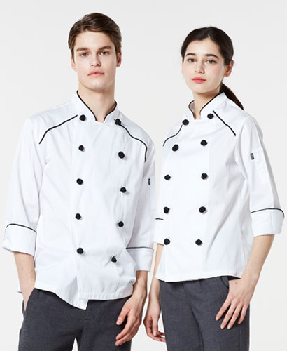 KO-112  백색 검정 더블 조리복