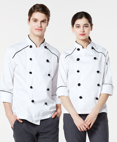 KO-112  백색 검정 더블 조리복