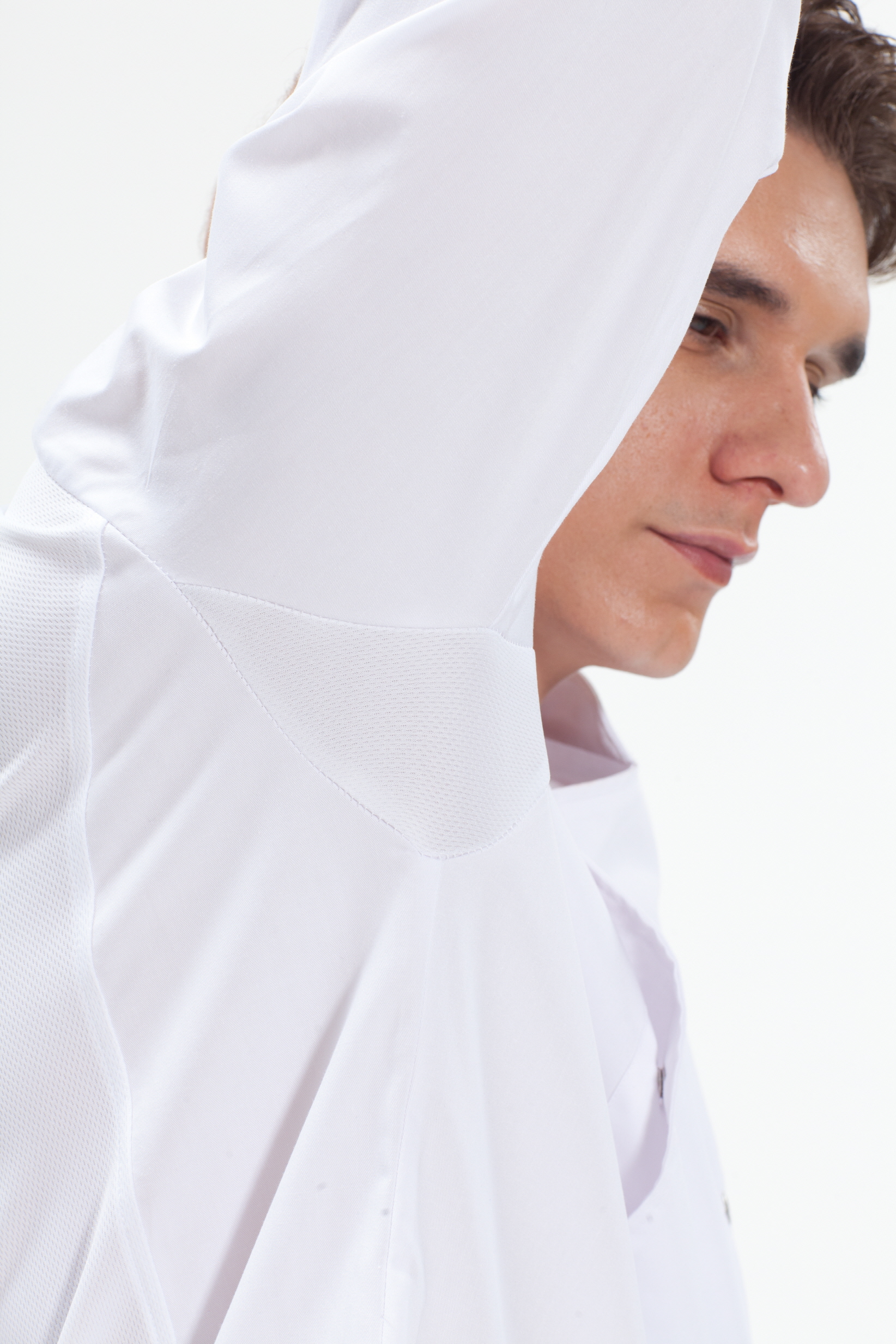 KO-127 백색 기능성 이중소매 스넵 반팔 칠부 겸용- (겨드랑이/등판 쿨메시)