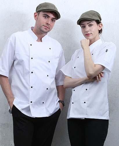 KO-134 반팔 백색 더블단추 스넵ㅡ (겨드랑이/등판 쿨메시)