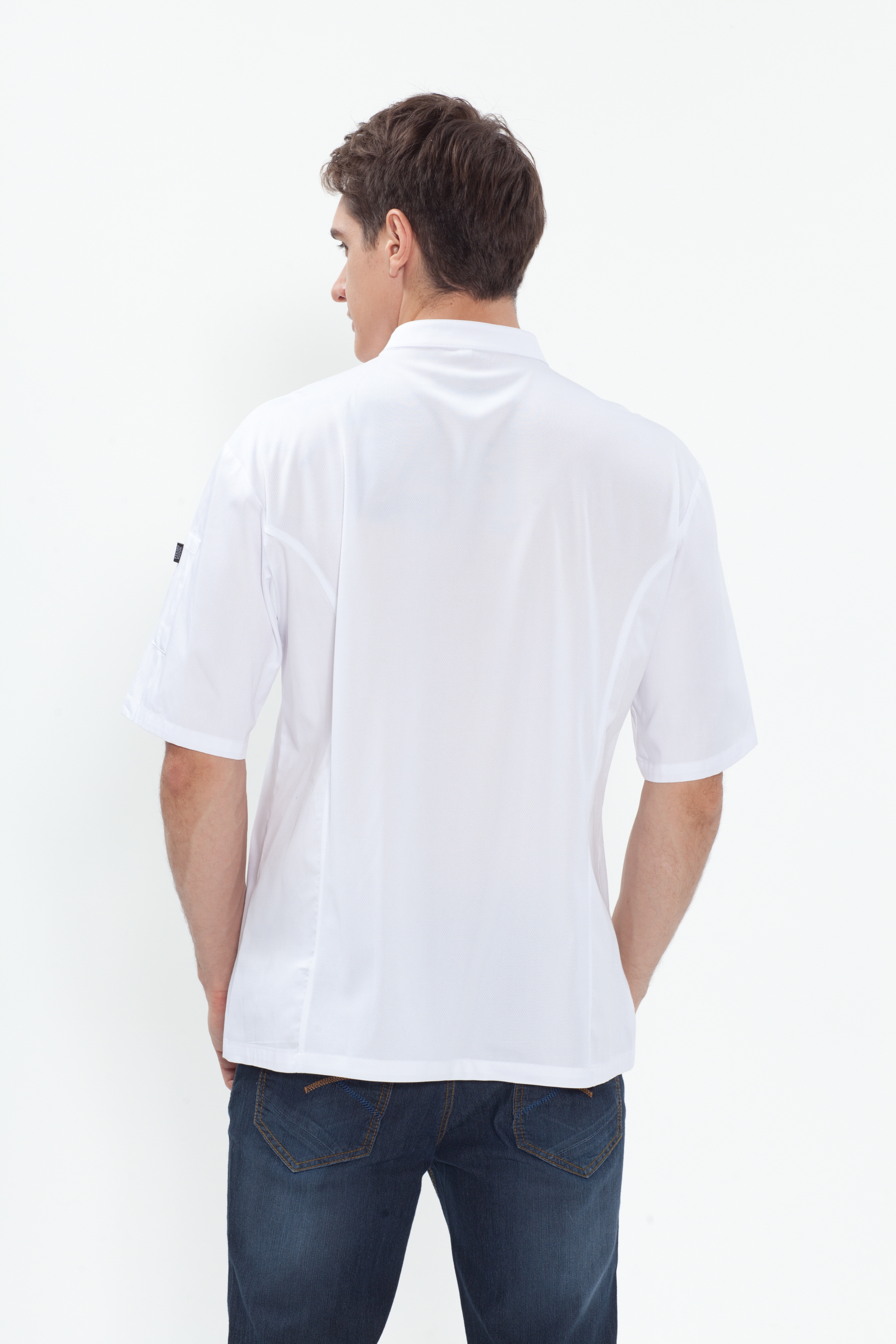 KO-134 반팔 백색 더블단추 스넵ㅡ (겨드랑이/등판 쿨메시)