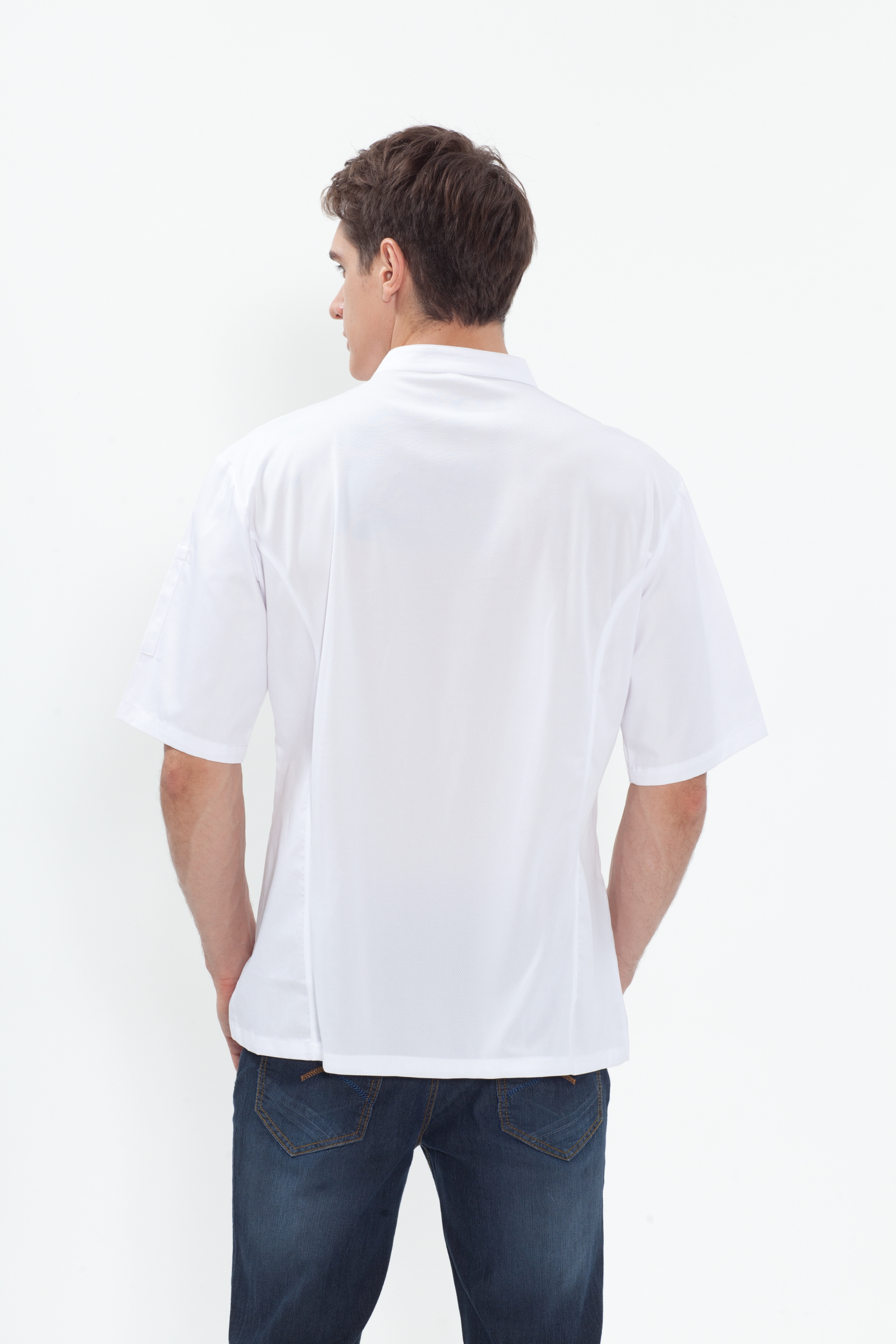 KO-137 반팔 백색 싱글단추 스넵ㅡㅡ (겨드랑이/등판 쿨메시)