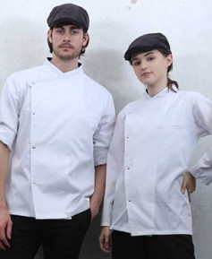 KO-150 화이트 슬립 스넵단추 조리복★ (긴팔/반팔겸용 등쿨메시)