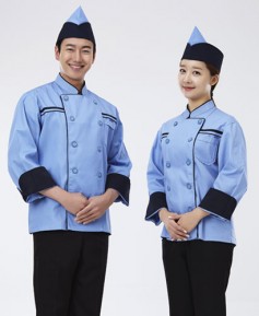 CO-007 검정 띠 하늘색 조리복 (칠부,긴팔 겸용)