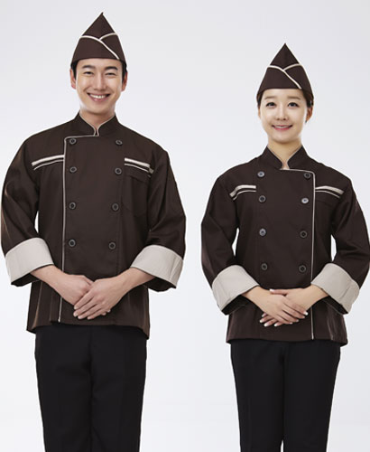 CO-009 베이지 띠 갈색 조리복 (칠부,긴팔 겸용)