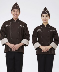 CO-009 베이지 띠 갈색 조리복 (칠부,긴팔 겸용)