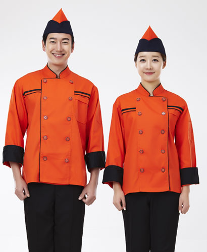 CO-011 검정 띠 주황색 조리복 (칠부,긴팔 겸용)