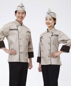 CO-012 갈색 띠 베이지 조리복 (칠부,긴팔 겸용)