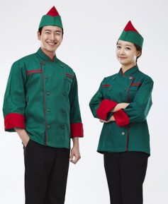 CO-013 빨강 띠 진녹색 조리복 (칠부,긴팔 겸용)