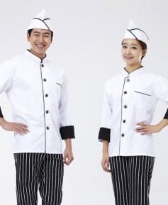 CO-016 검정 띠 백색 조리복 (칠부,긴팔 겸용)