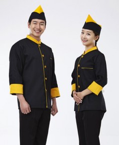 CO-021 노랑 배색 검정 조리복 (칠부,긴팔 겸용)