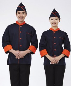 CO-022 주황 배색 곤색 조리복 (칠부,긴팔 겸용)