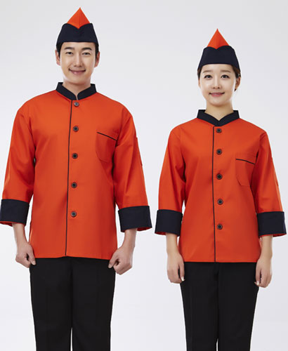 CO-023 검정 배색 주황색 조리복 (칠부,긴팔 겸용)