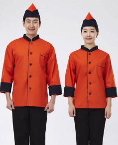 CO-023 검정 배색 주황색 조리복 (칠부,긴팔 겸용)