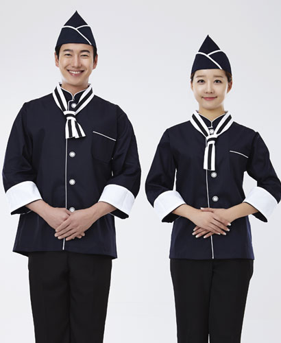 CO-024 흰 배색 곤색 조리복 (칠부,긴팔 겸용)