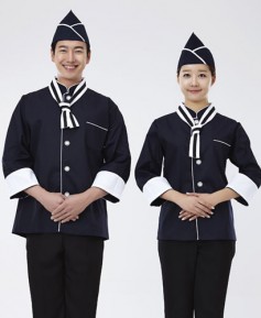 CO-024 흰 배색 곤색 조리복 (칠부,긴팔 겸용)