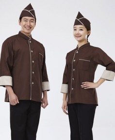 CO-025 베이지 배색 갈색 조리복 (칠부,긴팔 겸용)