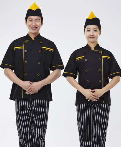 CO-52 노랑 띠 검정 반팔 조리복