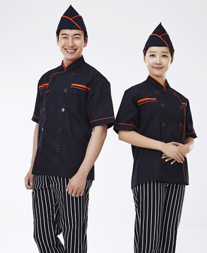 CO-53 주황 띠 진곤색 반팔 조리복