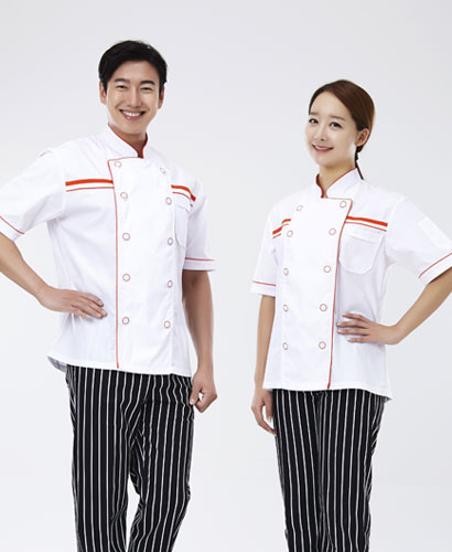 CO-56 주황 띠 백색 반팔 조리복