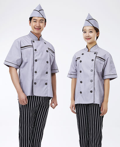 CO-61  띠 회색 반팔 조리복