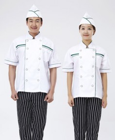 CO-62 녹색 띠 백색 반팔 조리복