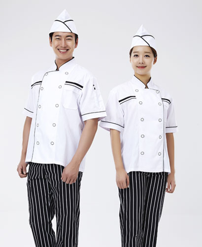 CO-63 검정 띠 백색 반팔 조리복